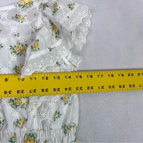 Girls Knit Works Yellow Rose Eyelet Floral Tiered A-Line Ruffled Dress Size 12 - Picture 3 of 16